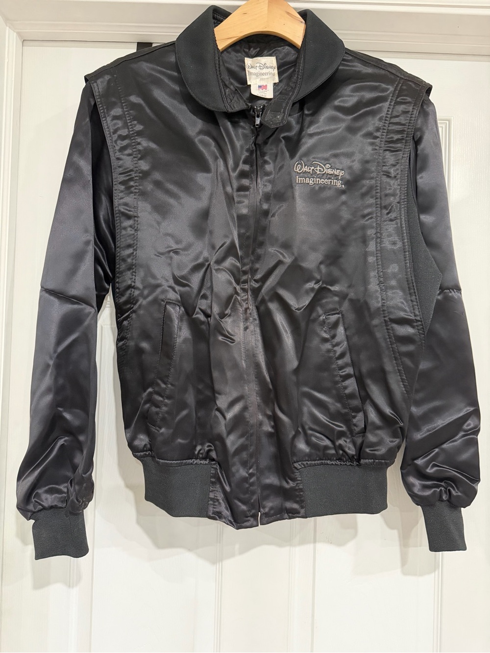 Disney Black Satin Bomber Jacket with Embroidered Logo